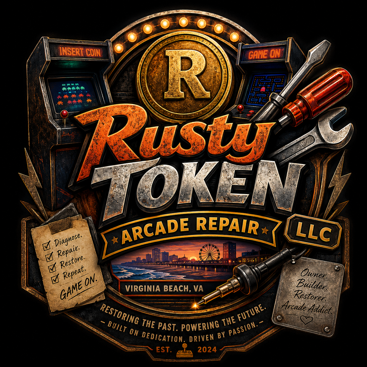 Rusty Token Arcade Repair LLC Logo